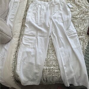GAP White Wide Leg Pants with Elastic Waistband